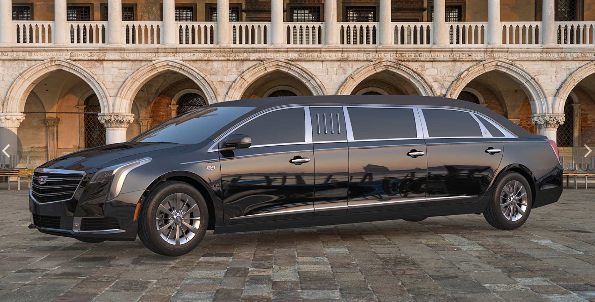 A limousine in front of a building